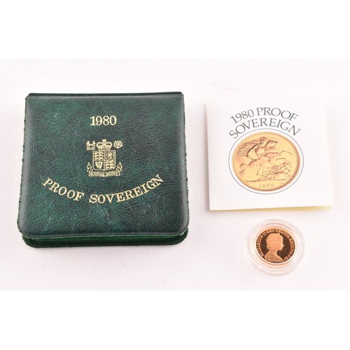 139 - A 1980 22ct gold full proof sovereign Royal mint with paperwork and original case, 8 grams.