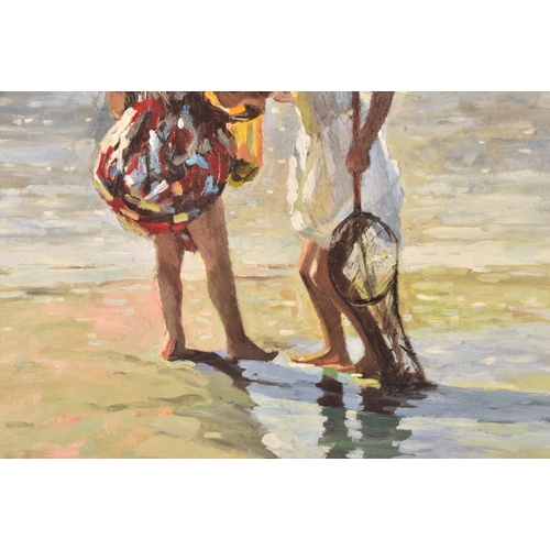 68 - Sherree Valentine-Daines (British, born 1956) Two young girls playing on a beach with fishing nets, ... 