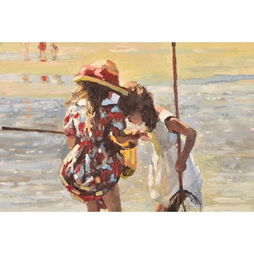 68 - Sherree Valentine-Daines (British, born 1956) Two young girls playing on a beach with fishing nets, ... 