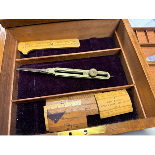 347 - An H Hughes of Fenchurch street sextant in fitted mahogany box, together with a walnut cased draftsm... 