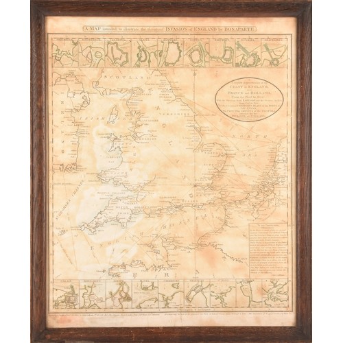 285 - A framed map of the Threatened Invasion of England by Napoleon Bonaparte, by John Luffman, a complet... 