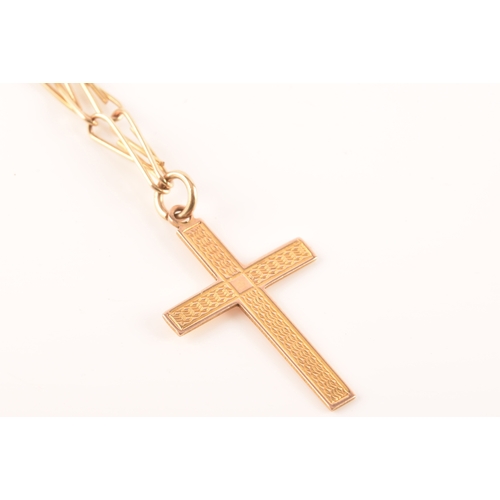 66 - A group of gold jewellery, including a 9ct cross chain, chain length 37cm, a 9ct yellow gold heart-s... 