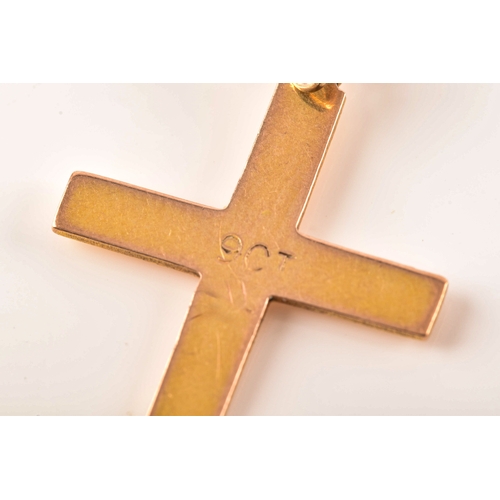 66 - A group of gold jewellery, including a 9ct cross chain, chain length 37cm, a 9ct yellow gold heart-s... 