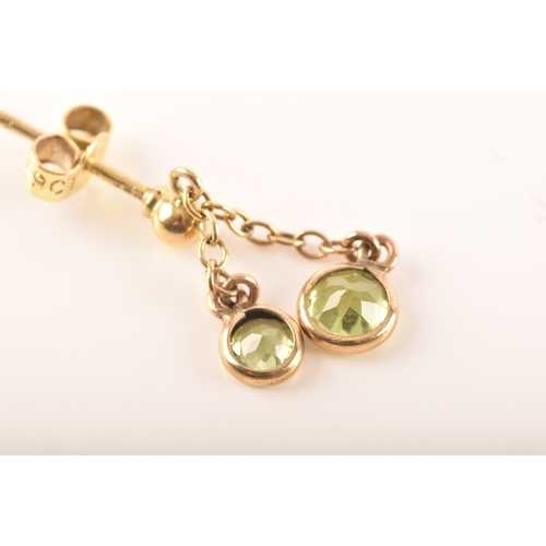 53 - 18ct gold peridot & diamond ring, size J, a 9ct gold and peridot and pearl necklace, a pair of 9... 