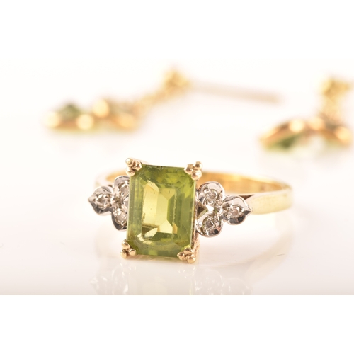 53 - 18ct gold peridot & diamond ring, size J, a 9ct gold and peridot and pearl necklace, a pair of 9... 