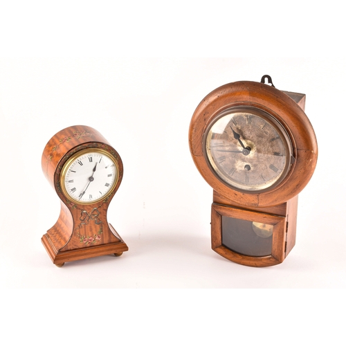 354 - An Edwardian painted satinwood balloon clock with white dial and black Roman numerals, together with... 