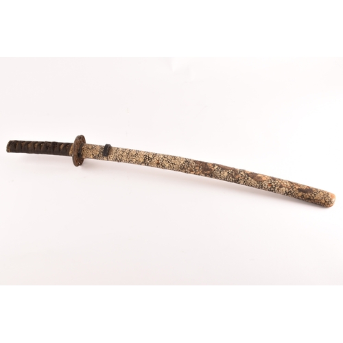 290 - A 19th century Japanese Katana sword, the pierced bronze Tsuba decorated with figures and traces of ... 