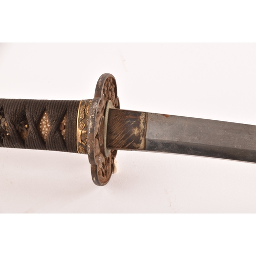 290 - A 19th century Japanese Katana sword, the pierced bronze Tsuba decorated with figures and traces of ... 