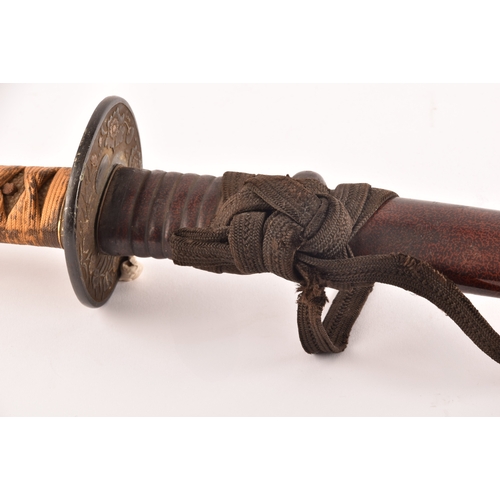 291 - A 19th century Japanese Katana sword, the bronze Tsuba decorated with glided flowers and leaves, in ... 