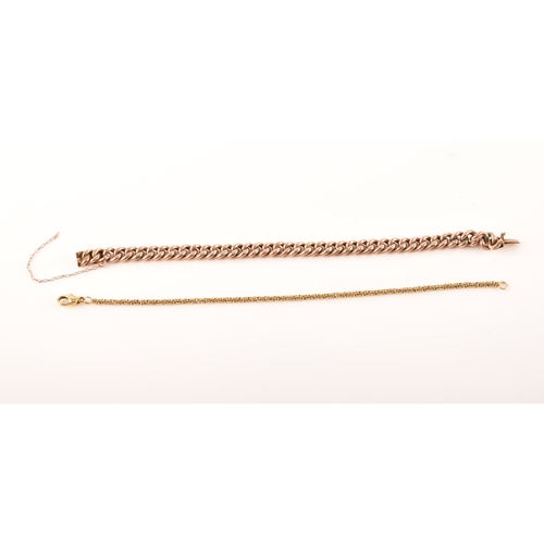 71 - A 14ct yellow gold fancy link bracelet, 19cm long, together with a curb link bracelet, with 9ct rose... 