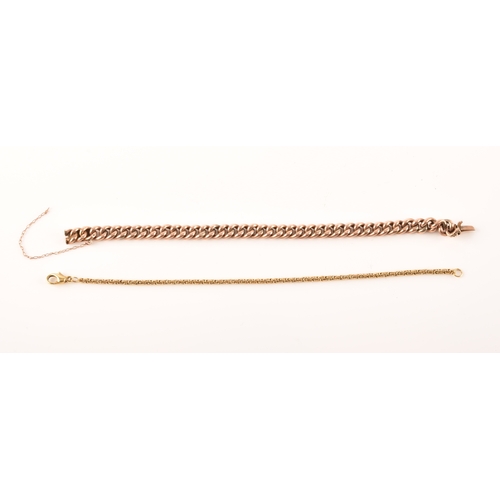 71 - A 14ct yellow gold fancy link bracelet, 19cm long, together with a curb link bracelet, with 9ct rose... 