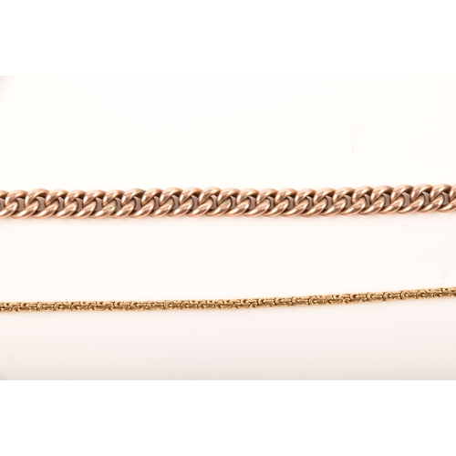 71 - A 14ct yellow gold fancy link bracelet, 19cm long, together with a curb link bracelet, with 9ct rose... 