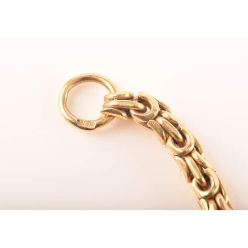 71 - A 14ct yellow gold fancy link bracelet, 19cm long, together with a curb link bracelet, with 9ct rose... 