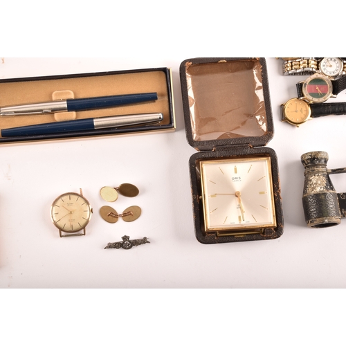 37 - A pair of 9ct cufflinks & watch, along with large collection of objects, dunhill lighter, travel... 