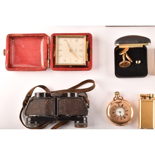 37 - A pair of 9ct cufflinks & watch, along with large collection of objects, dunhill lighter, travel... 