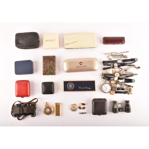 37 - A pair of 9ct cufflinks & watch, along with large collection of objects, dunhill lighter, travel... 