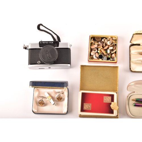 37 - A pair of 9ct cufflinks & watch, along with large collection of objects, dunhill lighter, travel... 