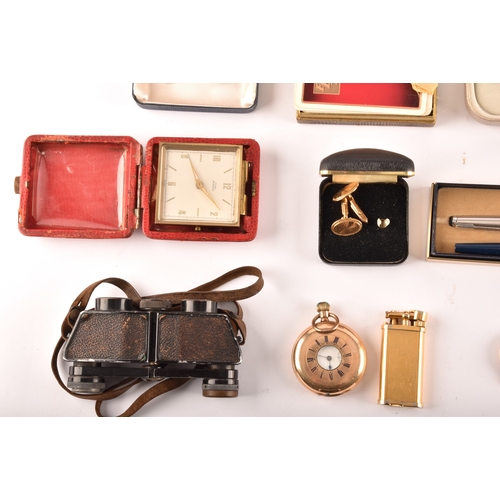 37 - A pair of 9ct cufflinks & watch, along with large collection of objects, dunhill lighter, travel... 