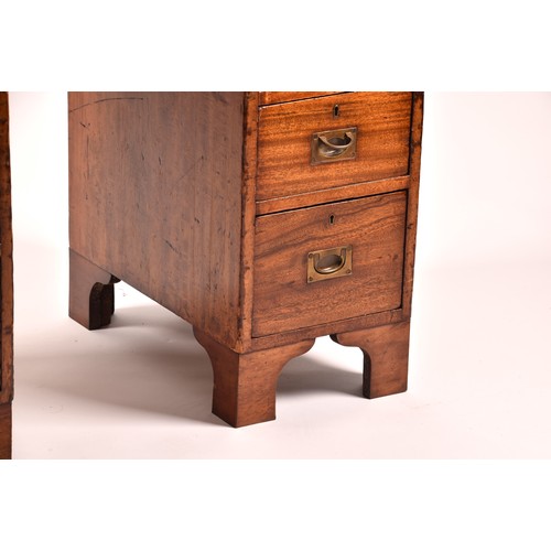 372 - A Victorian mahogany campaign pedestal desk, of small proportions, the gilt tooled leather top, over... 