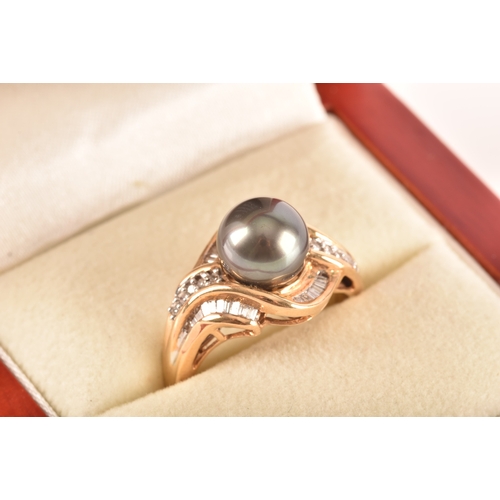 30 - An 18ct pearl and diamond cocktail ring, set to centre with a pearl, surrounded by ten brilliant cut... 