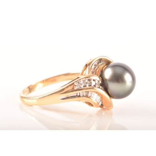 30 - An 18ct pearl and diamond cocktail ring, set to centre with a pearl, surrounded by ten brilliant cut... 