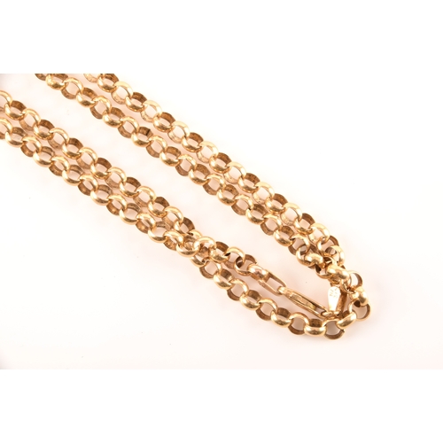 6 - A 9ct yellow gold belcher chain, 90cm long.