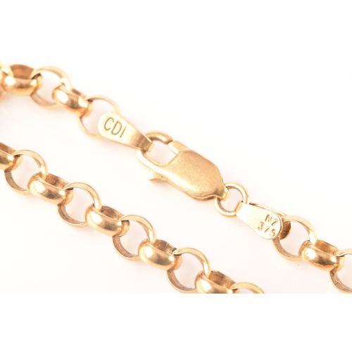 6 - A 9ct yellow gold belcher chain, 90cm long.