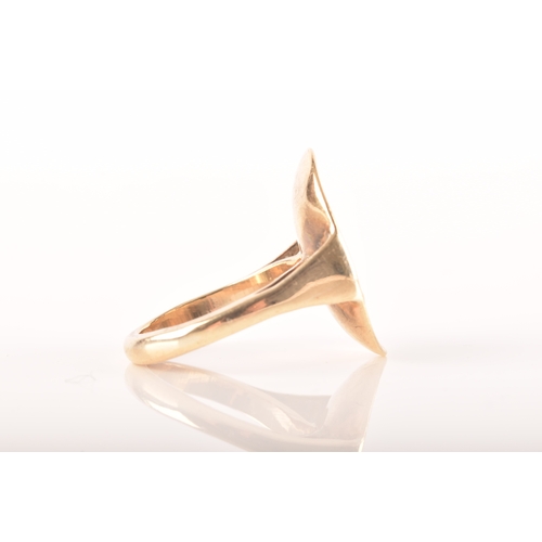 91 - A 9ct yellow gold dress ring with a concave oval design, set to centre with a opal measuring approxi... 