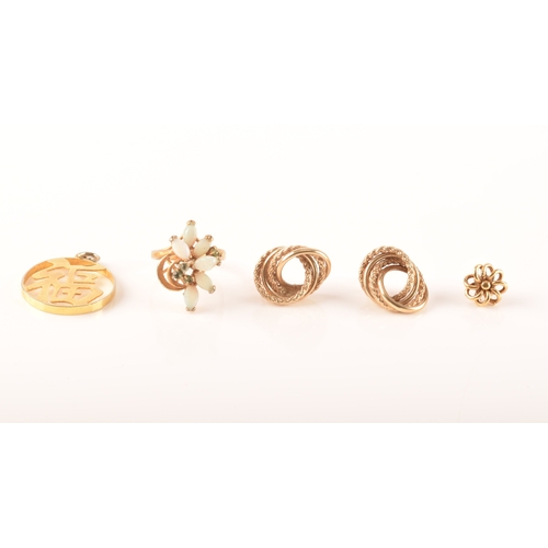 95 - Group of gold and plated jewellery, including a pair of 9ct gold knot earrings, a single 9ct gold sm... 