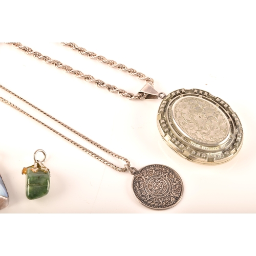 82 - A collection of silver jewellery, including a cameo and marcasite b rooch, two gem-set pendants, a s... 