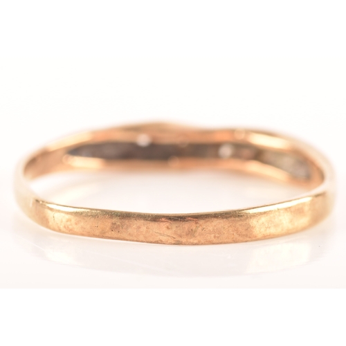 86 - Three 9ct yellow gold rings, including a 9ct gold and paste wishbone ring, a 9ct gold and diagonally... 