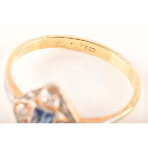 79 - An early 20th century 18ct gold sapphire cluster and diamond ring, set to centre with a rectangular ... 