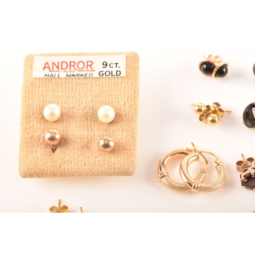 39 - A group of 9ct gold earrings set with various gemstones, together with a selection of yellow metal a... 