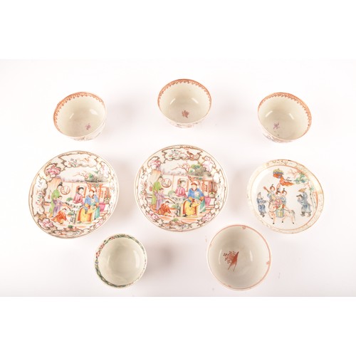 292 - A collection of 19th century Chinese porcelain tea bowls and saucers, with famille rose decoration, ... 