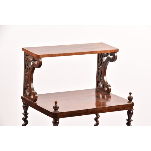 373 - A Victorian rosewood Canterbury whatnot, the top small shelf above a larger shelf, with newspaper ra... 