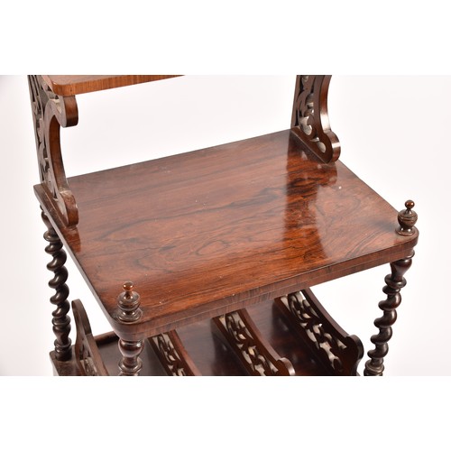 373 - A Victorian rosewood Canterbury whatnot, the top small shelf above a larger shelf, with newspaper ra... 