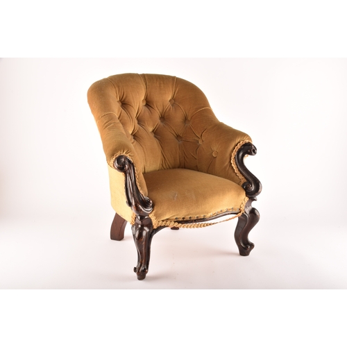 375 - Three miniature dolls chairs, including a Victorian buttont back mahogany tub chair, an elm seated s... 