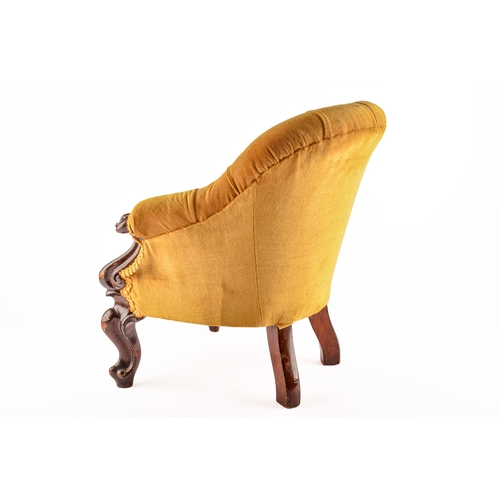 375 - Three miniature dolls chairs, including a Victorian buttont back mahogany tub chair, an elm seated s... 