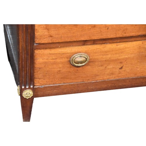 384 - A 19th century continental marble top mahogany commode with three frieze drawers over two long drawe... 