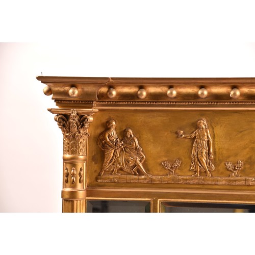 376 - A 19th century gilt gesso triple wall mirror, decorated with a frieze of classical figures, with a b... 