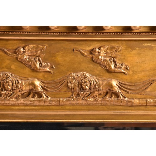 376 - A 19th century gilt gesso triple wall mirror, decorated with a frieze of classical figures, with a b... 