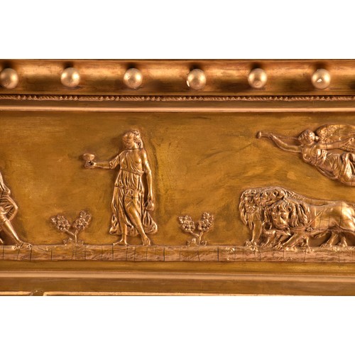 376 - A 19th century gilt gesso triple wall mirror, decorated with a frieze of classical figures, with a b... 