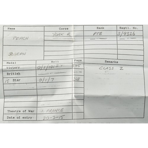 96 - A Boer War and Great War four medal group awarded to: 7275 / 3-9326 Private Joseph Peach, Yorkshire ... 