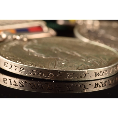 42 - A Boer War medal pair awarded to: Company Sergeant Major E. J. Wright. Comprising: a QSA Queen&rsquo... 