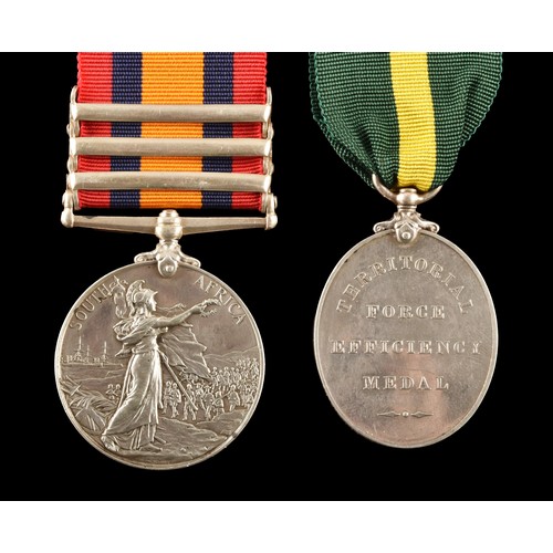 42 - A Boer War medal pair awarded to: Company Sergeant Major E. J. Wright. Comprising: a QSA Queen&rsquo... 