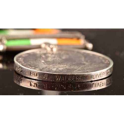 71 - A Boer War medal pair awarded to: 5562 Private. J. C. Walker, Liverpool Regiment. Comprising: a QSA ... 