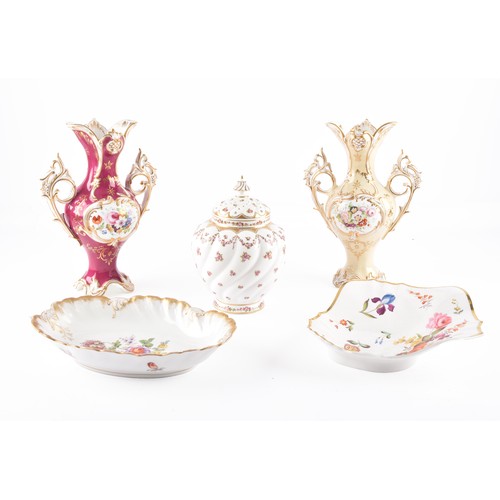 337 - A collection of ceramics including two Coalport Rococo-style vases, both of baluster form with flare... 