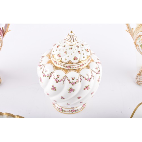 337 - A collection of ceramics including two Coalport Rococo-style vases, both of baluster form with flare... 