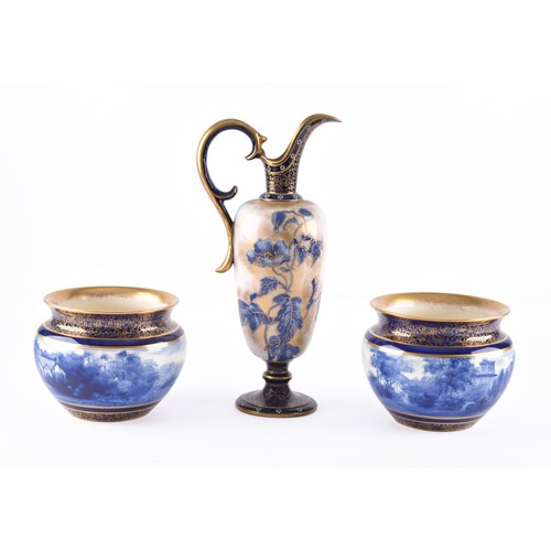 338 - A pair of Doulton Burslem jardiniere's, cobalt blue ground with extensive gilt floral scroll decorat... 