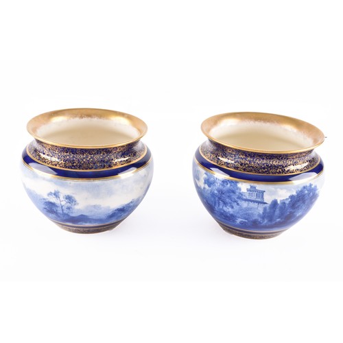 338 - A pair of Doulton Burslem jardiniere's, cobalt blue ground with extensive gilt floral scroll decorat... 